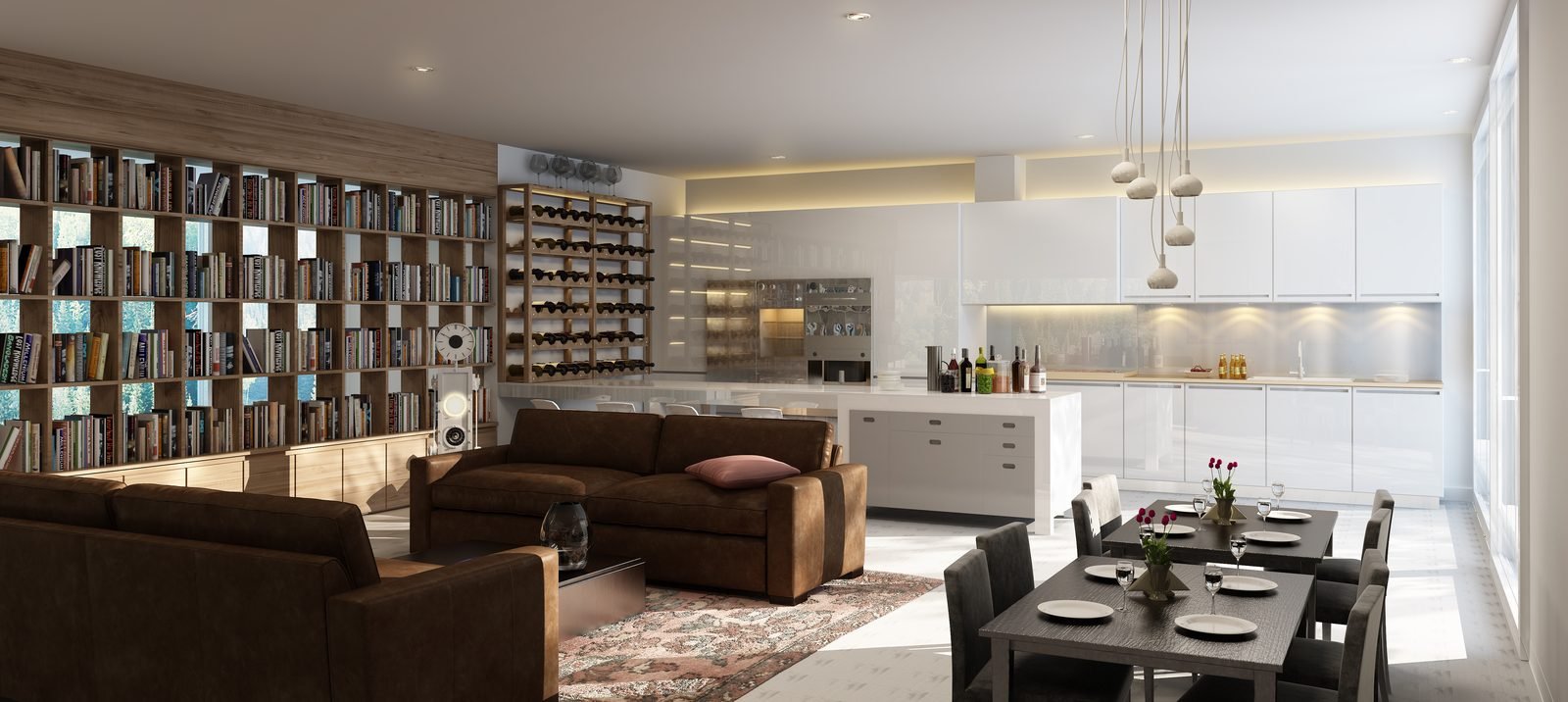 Open-plan kitchen and living interior