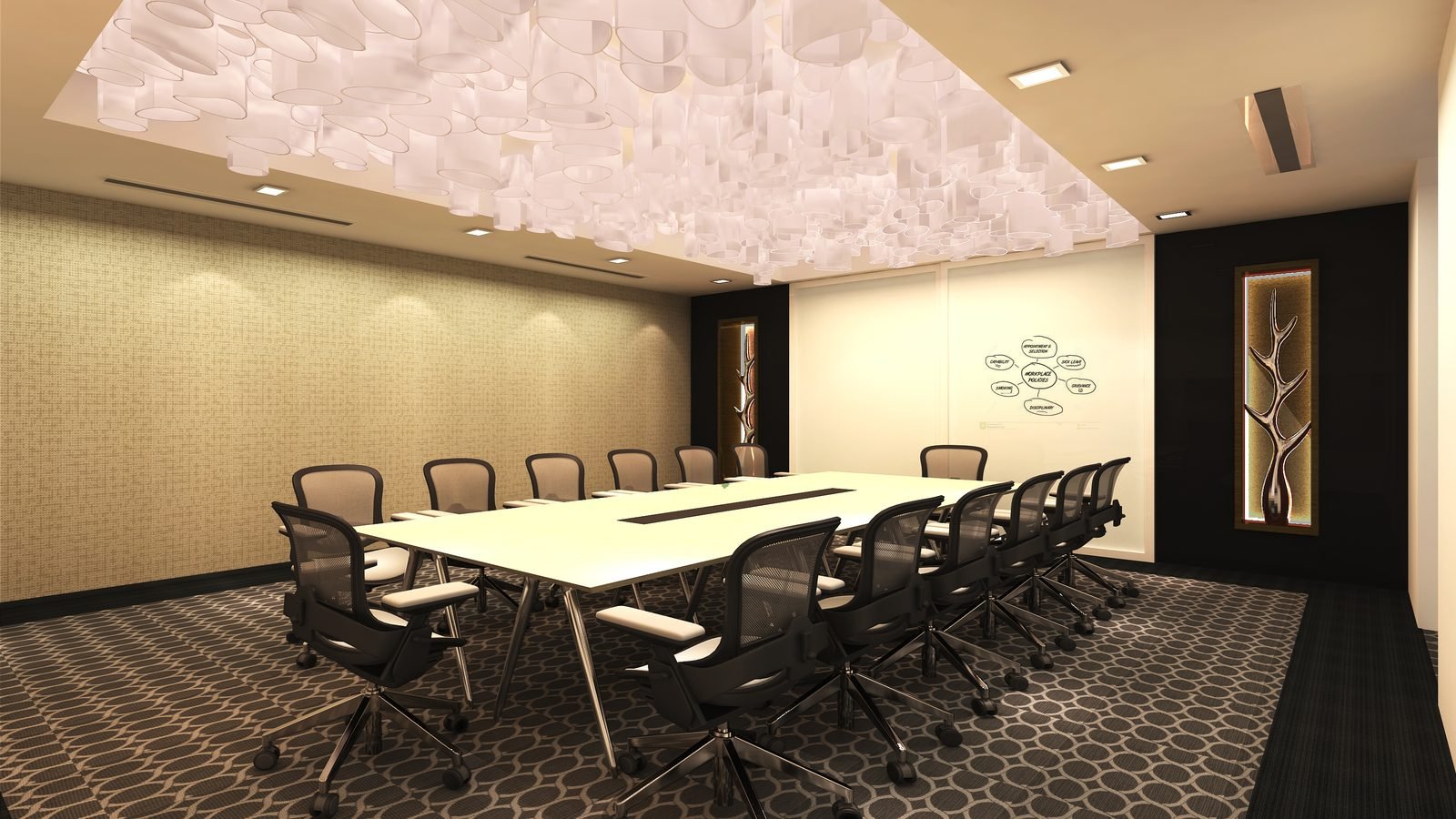 Meeting room with sculptural ceiling